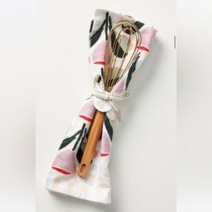Anthropologie tea towel & golden whisk